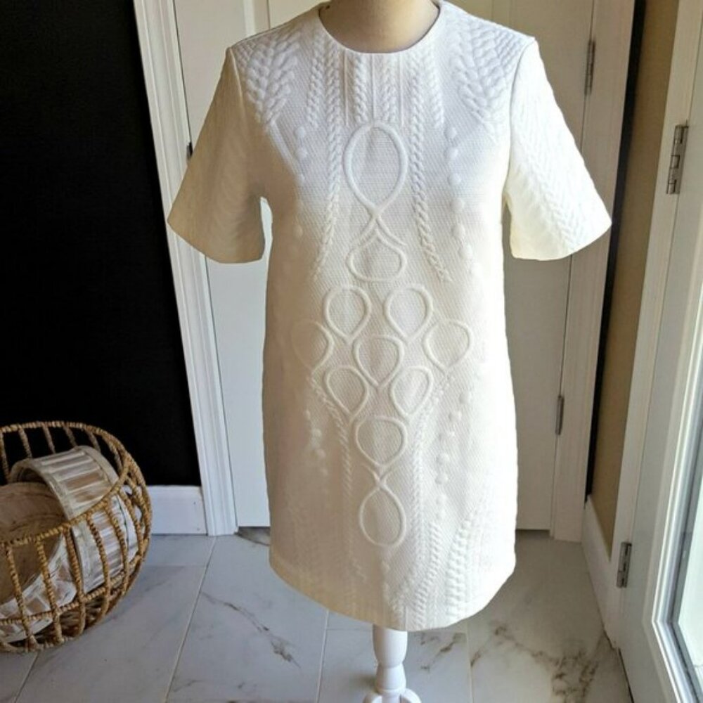 Zara Cream Textured Short Sleeve Shift Dress - Picture 5 of 5